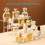4 Tier Perfume Organizer Stand, Acrylic Risers Display Stands in 11.6 X 10.3 X 5.8 IN in transparency, alternate view 3