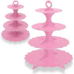 4-Tier Pink Cupcake Stand 2-Pack, Round Cardboard Dessert Display Tower, Quick Easy Assembly for Bridal Baby