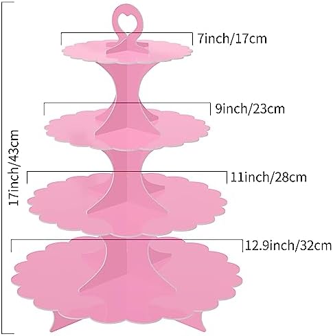 4-Tier Pink Cupcake Stand 2-Pack, Round Cardboard Dessert Display Tower, Quick Easy Assembly for Bridal Baby, alternate view