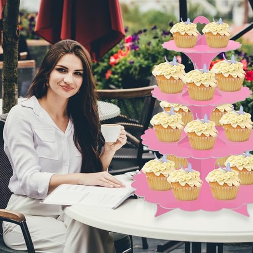 4-Tier Pink Cupcake Stand 2-Pack, Round Cardboard Dessert Display Tower, Quick Easy Assembly for Bridal Baby, alternate view