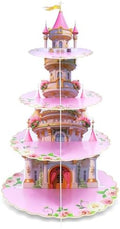 4-Tier Princess Extra Large Cupcake Stand - Pink Castle Theme Reusable Dessert Tower for Girls Birthday