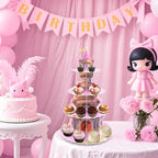 4-Tier Princess Extra Large Cupcake Stand - Pink Castle Theme Reusable Dessert Tower for Girls Birthday, alternate view 2