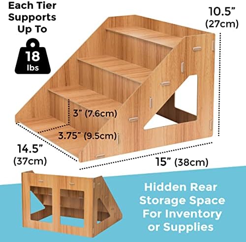 4-Tier Retail Wooden Display Riser - Farmers Market Craft Fair Display Rack - Candle Soap Display Stand for, alternate view 3