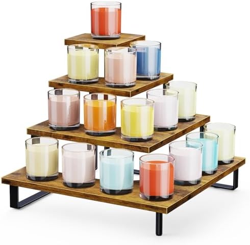 4 Tier Riser Stand, Wooden Display Stands, Farmers Market Rack in rustic brown