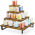 4 Tier Riser Stand, Wooden Display Stands, Farmers Market Rack in rustic brown
