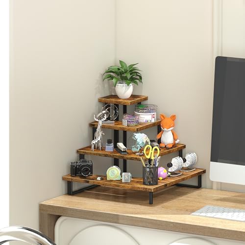 4 Tier Riser Stand, Wooden Display Stands, Farmers Market Rack in rustic brown, alternate view 6