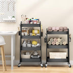 4 Tier Rolling Cart, Metal Utility Storage Cart with Pegboard, Black in Black, alternate view 2