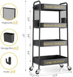 4 Tier Rolling Cart, Metal Utility Storage Cart with Pegboard, Black in Black, alternate view 3