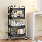 4 Tier Rolling Cart, Metal Utility Storage Cart with Pegboard, Black in Black, alternate view 4