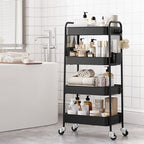 4 Tier Rolling Cart, Metal Utility Storage Cart with Pegboard, Black in Black, alternate view 5