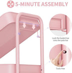 4 Tier Rolling Cart, Metal Utility Storage Cart with Pegboard, Pink in Pink, alternate view 6