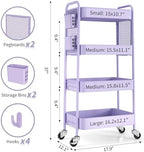4 Tier Rolling Cart, Metal Utility Storage Cart with Pegboard, Purple, alternate view 3