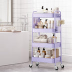 4 Tier Rolling Cart, Metal Utility Storage Cart with Pegboard, Purple, alternate view 5