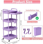 4 Tier Rolling Cart with Drawer, Utility Storage Cart on Wheels for Kitchen, Bathroom, Living Room, alternate view 2