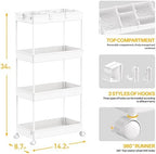 4 Tier Rolling Cart with Wheels, Storage Craft Art Trolley Organizer Serving, 3 Hanging Baskets Easy Assembly, alternate view