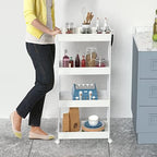 4 Tier Rolling Cart with Wheels, Storage Craft Art Trolley Organizer Serving, 3 Hanging Baskets Easy Assembly, alternate view