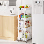4 Tier Rolling Cart with Wheels, Utility Storage Carts, White in White, alternate view 2