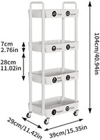 4 Tier Rolling Cart with Wheels, Utility Storage Carts, White in White, alternate view 3