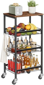 4-Tier Rolling Kitchen Storage Cart, Fruit Vegetable Basket