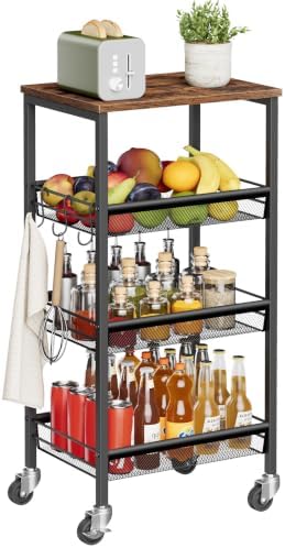 4-Tier Rolling Kitchen Storage Cart, Fruit Vegetable Basket