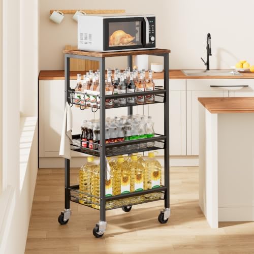 4-Tier Rolling Kitchen Storage Cart, Fruit Vegetable Basket, alternate view 2