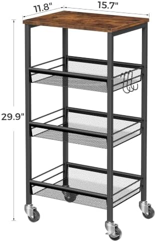4-Tier Rolling Kitchen Storage Cart, Fruit Vegetable Basket, alternate view 3