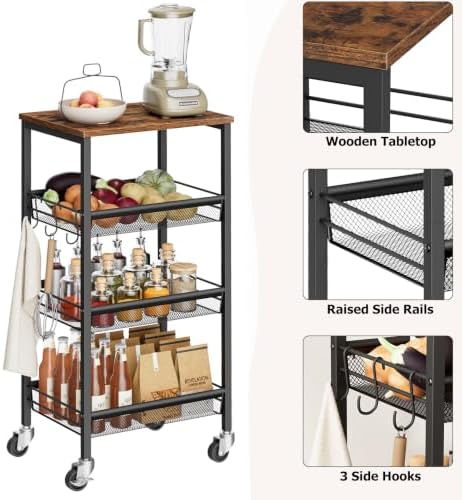 4-Tier Rolling Kitchen Storage Cart, Fruit Vegetable Basket, alternate view 6