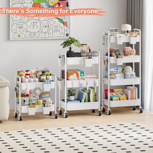 4 Tier Rolling Storage Cart Metal with Wheels, 37in Heavy Duty Roller Carts, alternate view 2