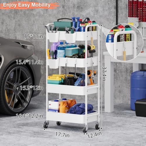 4 Tier Rolling Storage Cart Metal with Wheels, 37in Heavy Duty Roller Carts, alternate view 3