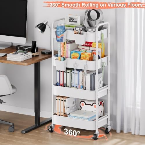 4 Tier Rolling Storage Cart Metal with Wheels, 37in Heavy Duty Roller Carts, alternate view 4