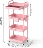 4 Tier Rolling Storage Cart with Drawer, Utility Carts with Wheels, alternate view 3