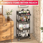 4 Tier Rolling Utility Cart Organizer with Removable Drawer, Black in Black, alternate view 5