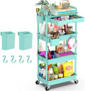 4 Tier Rolling Utility Cart Organizer with Removable Drawer, Blue in Blue