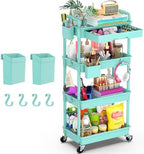 4 Tier Rolling Utility Cart Organizer with Removable Drawer, Blue in Blue