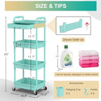 4 Tier Rolling Utility Cart Organizer with Removable Drawer, Blue in Blue, alternate view 2