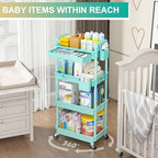 4 Tier Rolling Utility Cart Organizer with Removable Drawer, Blue in Blue, alternate view 6