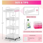 4 Tier Rolling Utility Cart Organizer with Removable Drawer, White in White, alternate view 2