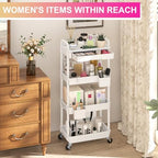 4 Tier Rolling Utility Cart Organizer with Removable Drawer, White in White, alternate view 5