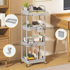 4 Tier Rolling Utility Cart with Drawer, Plastic Storage Organizer Rolling Carts with Wheels Handles Hanging, alternate view