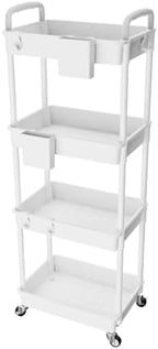 4 Tier Rolling Utility Cart with Handle, Utility Cart Made of Multifunctional Storage Organizer Tool for