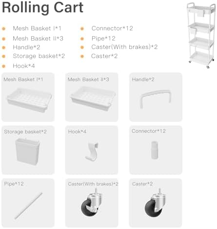 4 Tier Rolling Utility Cart with Handle, Utility Cart Made of Multifunctional Storage Organizer Tool for, alternate view 5