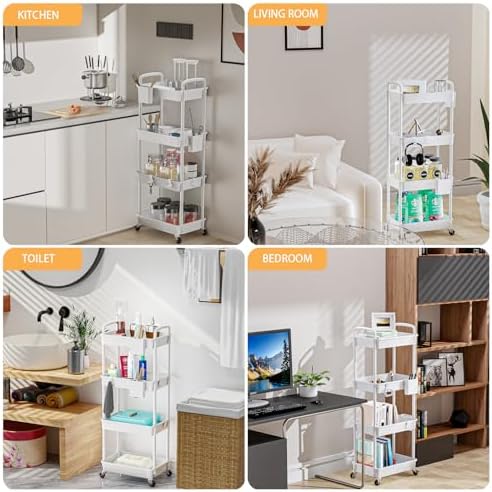4 Tier Rolling Utility Cart with Handle, Utility Cart Made of Multifunctional Storage Organizer Tool for, alternate view 6