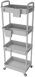4 Tier Rolling Utility Cart with Handle, Utility Cart Made of Multifunctional Storage Organizer Tool for