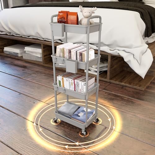 4 Tier Rolling Utility Cart with Handle, Utility Cart Made of Multifunctional Storage Organizer Tool for, alternate view 2
