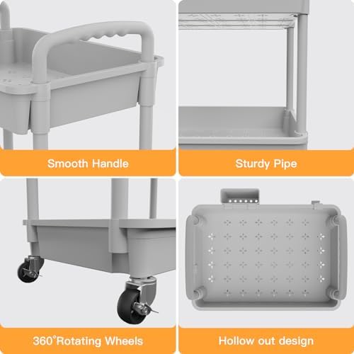 4 Tier Rolling Utility Cart with Handle, Utility Cart Made of Multifunctional Storage Organizer Tool for, alternate view 4