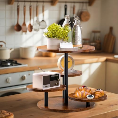 4-Tier Rotating Wood, 360° Rustic Farmhouse Cake Tower with Tiered Trays, Elegant Dessert Display for Weddings, alternate