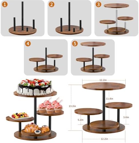 4-Tier Rotating Wood, 360° Rustic Farmhouse Cake Tower with Tiered Trays, Elegant Dessert Display for Weddings, alternate