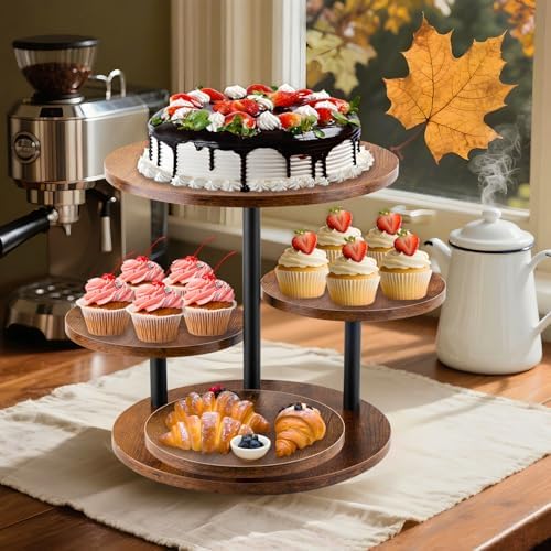4-Tier Rotating Wood, 360° Rustic Farmhouse Cake Tower with Tiered Trays, Elegant Dessert Display for Weddings, alternate