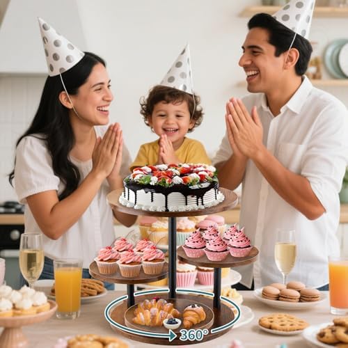 4-Tier Rotating Wood, 360° Rustic Farmhouse Cake Tower with Tiered Trays, Elegant Dessert Display for Weddings, alternate