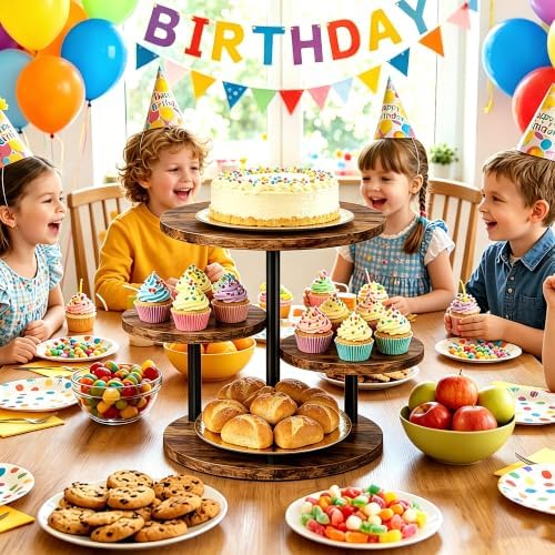 4 Tier Rotating Wooden Cupcake Tower Stand, Round 360° Rotatable Dessert Tiered Tray Display Holds 50 Cupcakes, alternate